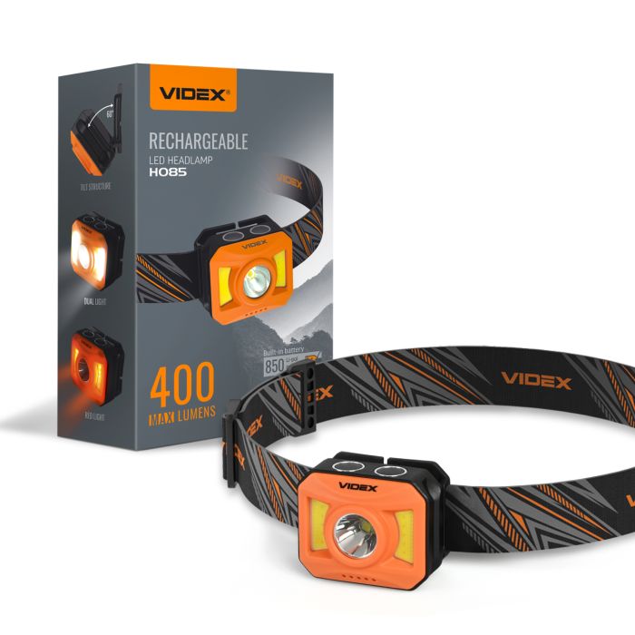 Налобний ліхтар акумуляторний VIDEX VLF-H085 400Lm USB-C вологозахищений IP65
