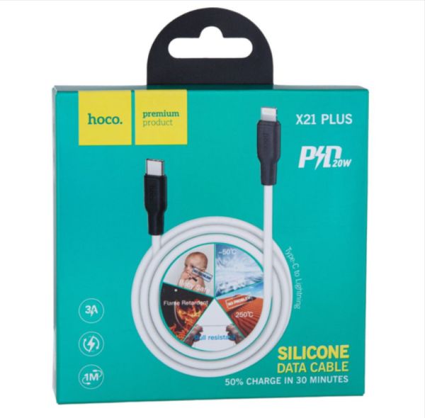Кабель Hoco X21 Plus Silicone PD 20W Type-C to Lightning (1m)