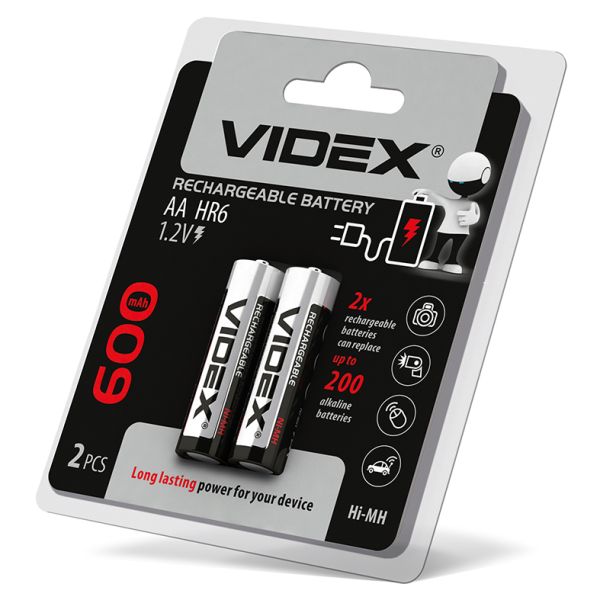 Акумулятори Videx HR6/AA 600mAh double blister/2шт Ціна вказана за 1шт, мінімальне замовлення 2 шт.