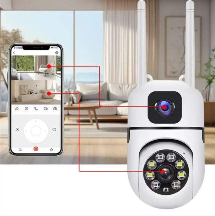 Вулична поворотна камера відеоспостереження (2 об'єктиви) WiFi, від мережі, Dual Lens
