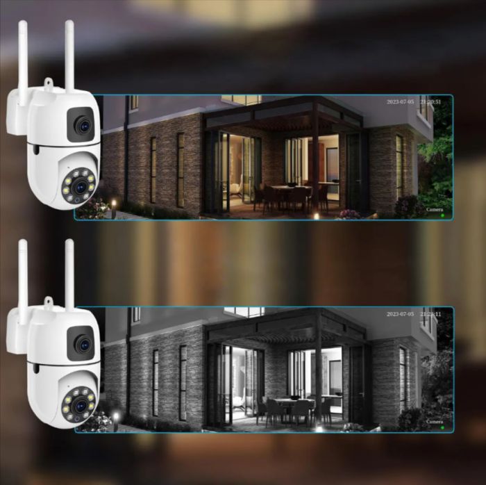 Вулична поворотна камера відеоспостереження (2 об'єктиви) WiFi, від мережі, Dual Lens