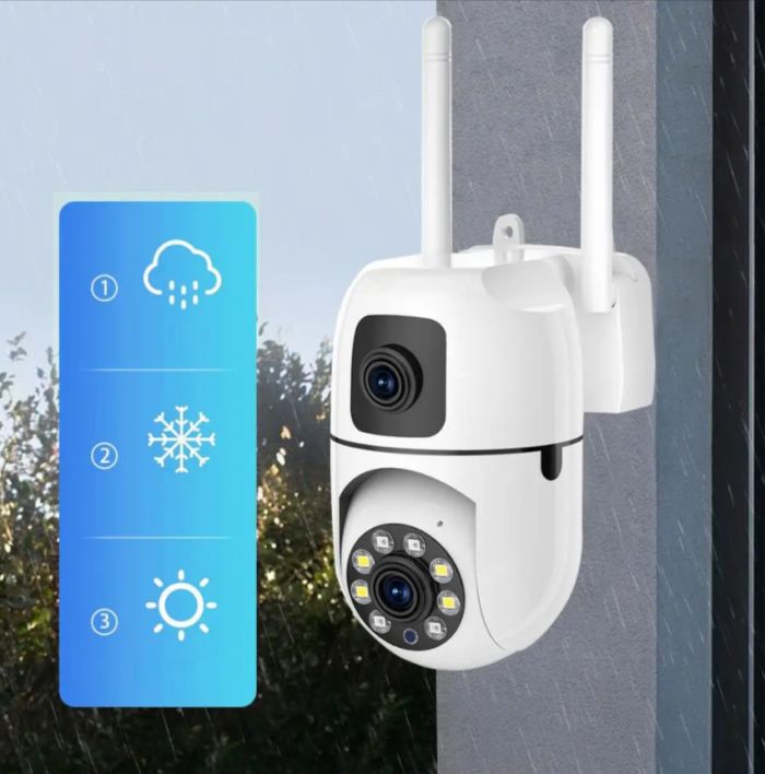 Вулична поворотна камера відеоспостереження (2 об'єктиви) WiFi, від мережі, Dual Lens