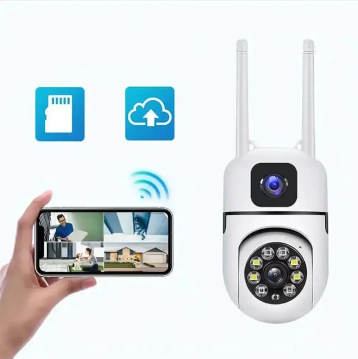 Вулична поворотна камера відеоспостереження (2 об'єктиви) WiFi, від мережі, Dual Lens