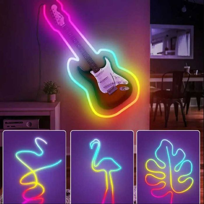 Гнучка неонова LED стрічка RGB 5 метрів 12V IP67 силіконовий неон з функціями