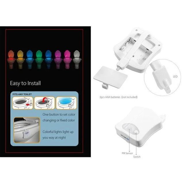 LED-підсвітка для унітазу з датчиком руху. 8 кольорів
