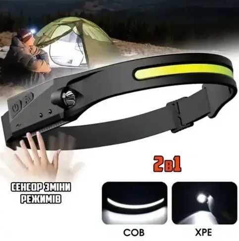 Налобний ліхтар акумуляторний з сенсором  Induction headlamp XPE+COB