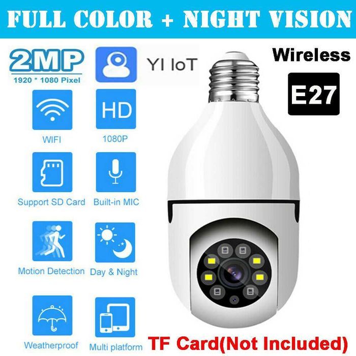 Поворотна Wi-Fi камера-лампочка 360° відеоняня, нічна зйомка