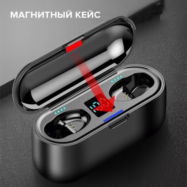 Бездротові Bluetooth сенсорні навушники Amoi F9+кейс-павербанк