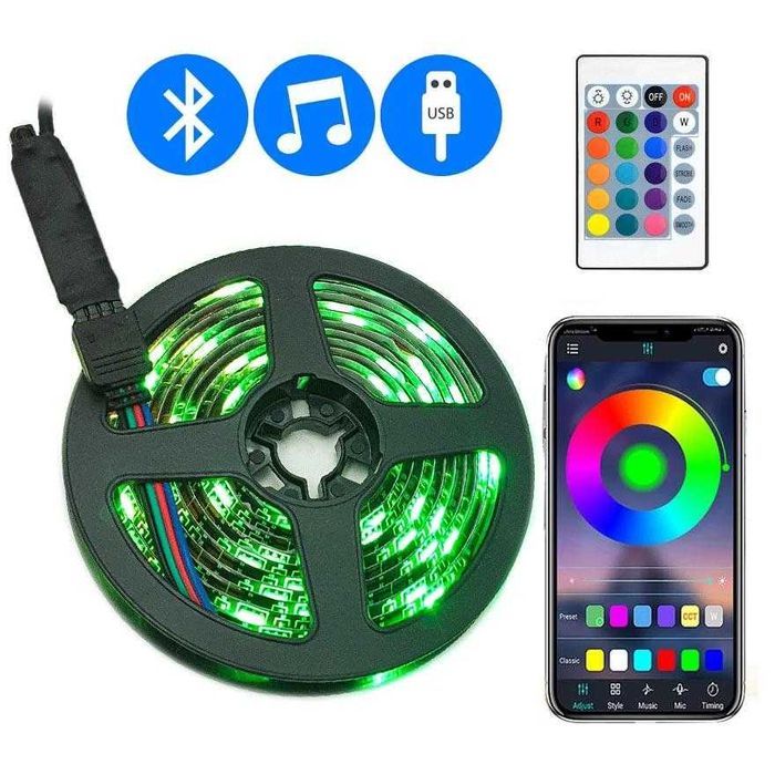 Світлодіодна RGB Стрічка SF-20 (5 м, USB): Пульт Bluetooth Додаток