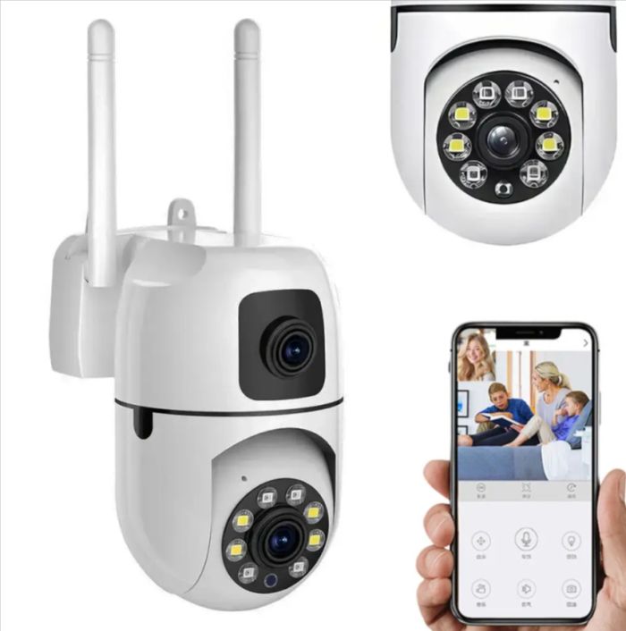 Вулична поворотна камера відеоспостереження (2 об'єктиви) WiFi, від мережі, Dual Lens