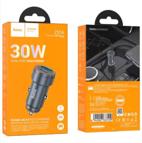 Автомобільній зарядний пристрій  Hoco Z57A  Type-C to lightning QC3.0 +PD 30W