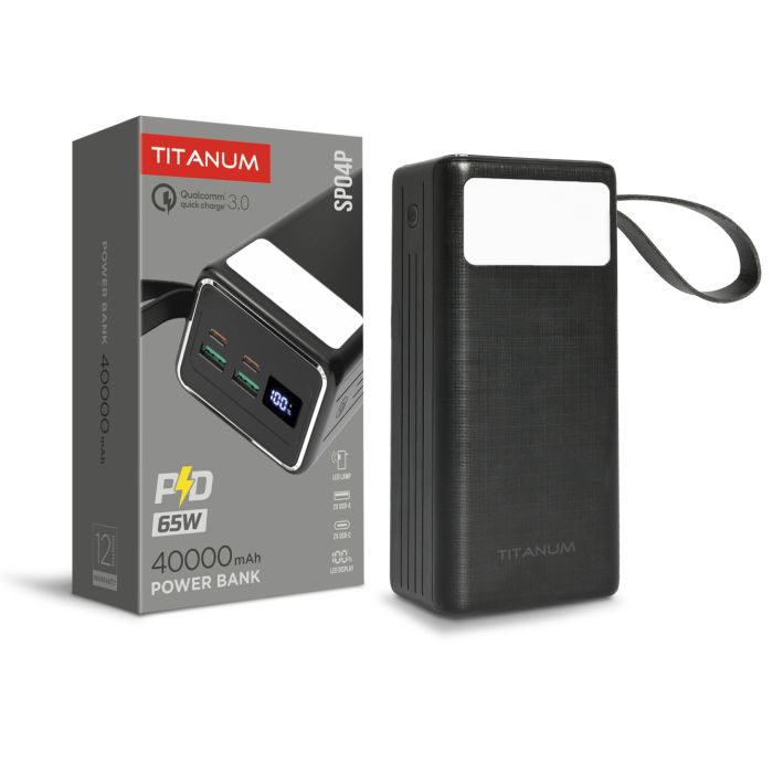 Повербанк 40000mAh TITANUM SP04P PD65W Black PowerBank Зовнішній аккумулятор