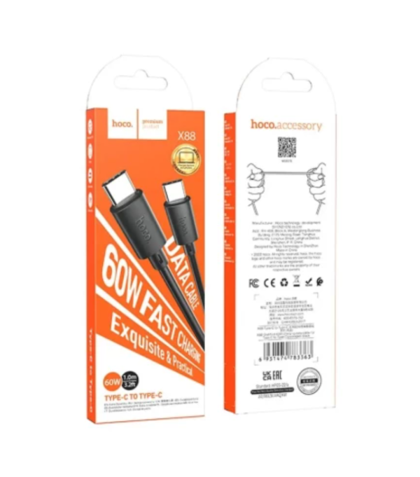 Кабель Type-C to Type-C HOCO X88 Gratified 60W (1.0m) Black