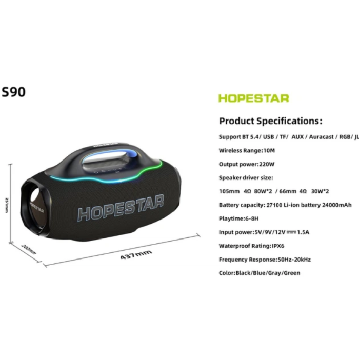 ПОРТАТИВНА BLUETOOTH-КОЛОНКА HOPESTAR S90 (ЧОРНА)
