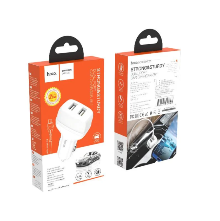 Автомобільній зарядний пристрій HOCO Z36 Leader 2USB/ 2,4A White