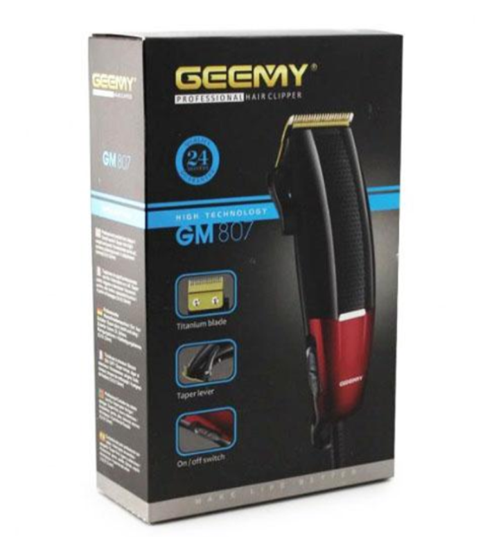 Машинка для стрижки волосся Geemy GM-8O7 титанові леза, провідна, 4 установки довжини Чорний з Червоним
