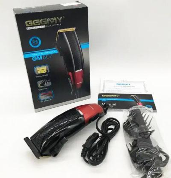 Машинка для стрижки волосся Geemy GM-8O7 титанові леза, провідна, 4 установки довжини Чорний з Червоним