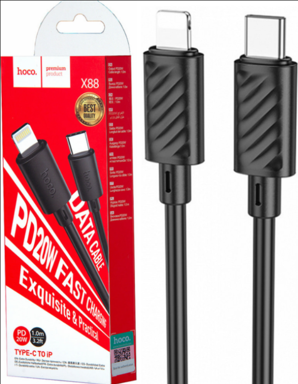 Кабель HOCO X88 Gratified PD 20W Type-C to Lightning (1m)