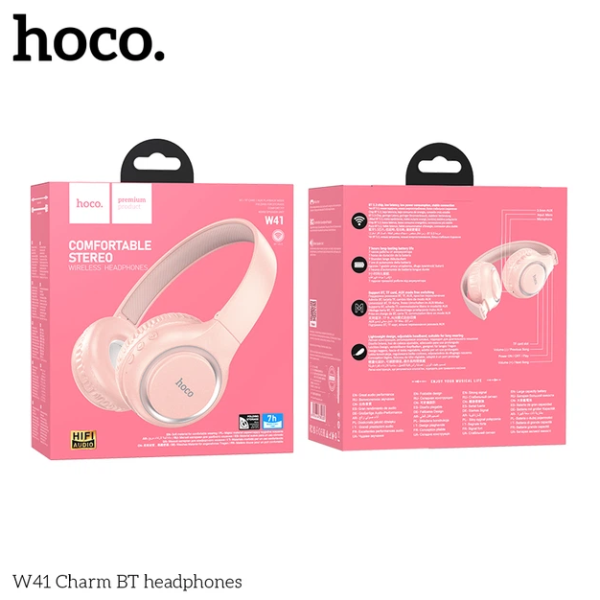 Бездротові Bluetooth навушники Hoco W41 Charm Pink з мікрофоном та картою пам'яті