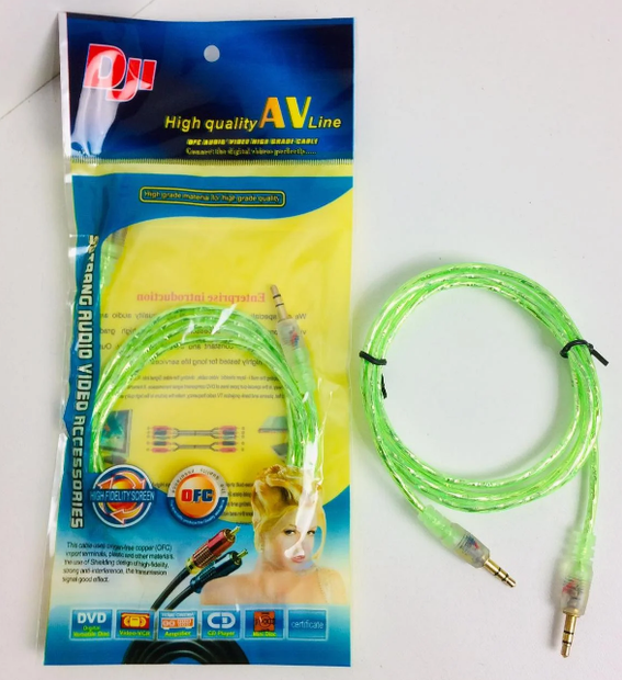 Кабель AUX 3.5 мм - 3.5 мм HLV силіконовий 1 м Зелений для авто та навушників