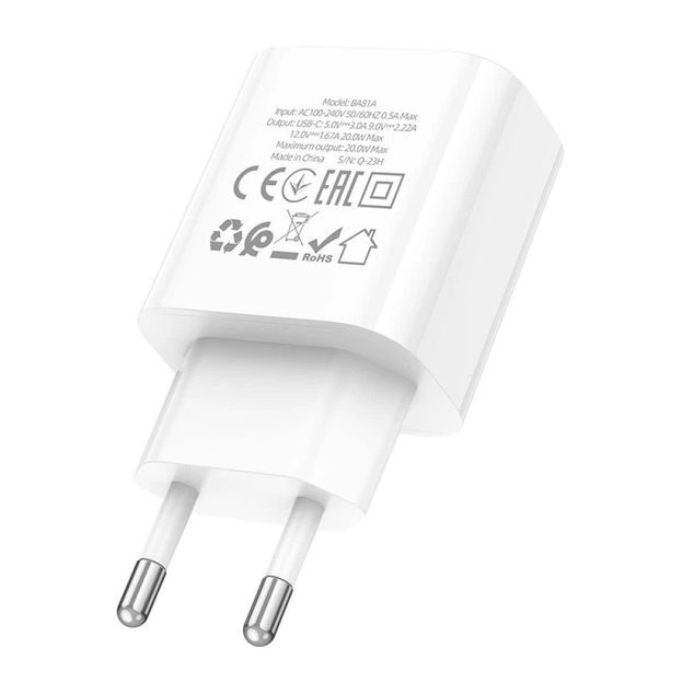 Швидкий зарядний пристрій Borofone BA81A PD 20W USB-C швидка зарядка QC/PD Білий