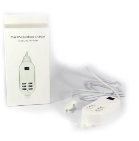 Мережева зарядна станція 6 USB Desktop Charger 25W 5V/5A швидка зарядка Біла