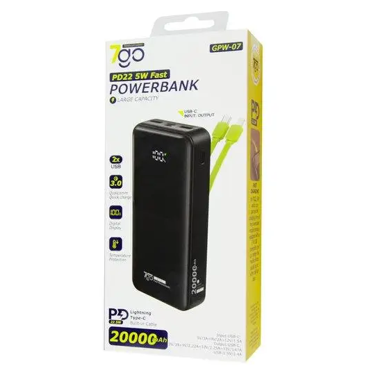 Повербанк 20000 mAh 7GO GPW-07 швидка зарядка PD 22.5W з вбудованими кабелями