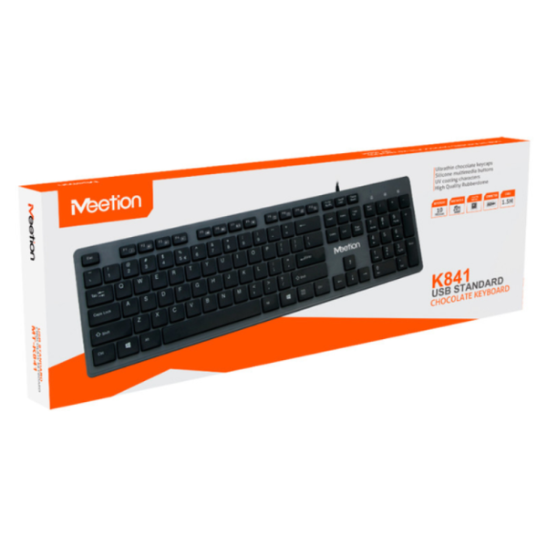 Клавіатура дротова Meetion USB Standard Chocolate Ultrathin Keyboard K841, Ukr, EN розкладки, USB, 1.5m, black