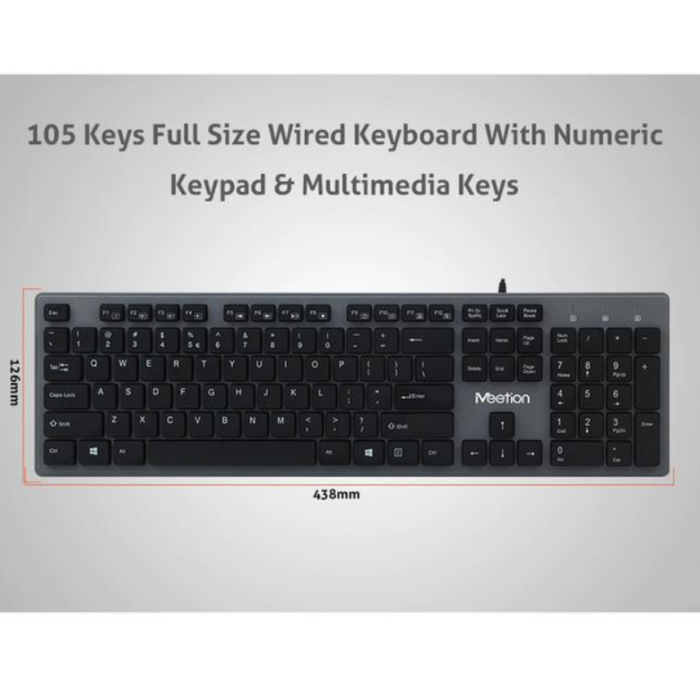 Клавіатура дротова Meetion USB Standard Chocolate Ultrathin Keyboard K841, Ukr, EN розкладки, USB, 1.5m, black