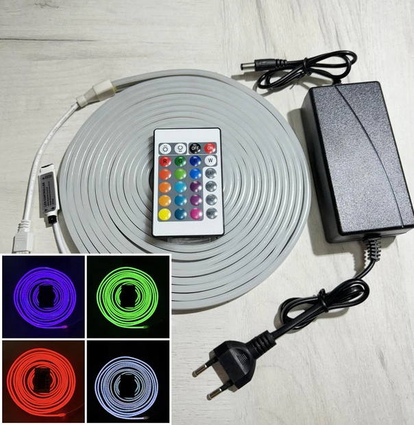 Світлодіодна Неонова Стрічка-Шланг RGB (5 м, 12V/220V): Гнучкий LED NEON