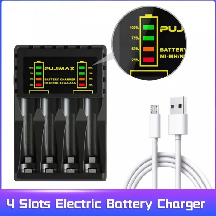 Зарядний пристрій для акумуляторних батарейок на 4 слоти PUJIMAX PG-N4008 зарядка для батарейок АА та ААА