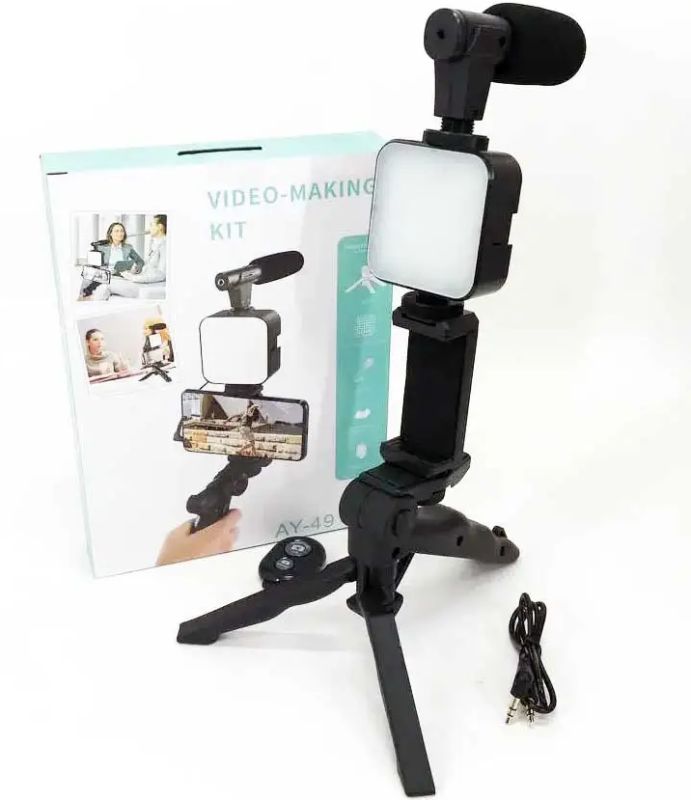 Набір Блогера 4-в-1 Video Making Kit AY-49: Професійний Комплект з Мікрофоном, Штативом, Лампою та Bluetooth-Кнопкою