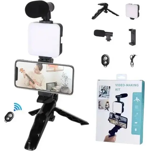 Набір Блогера 4-в-1 Video Making Kit AY-49: Професійний Комплект з Мікрофоном, Штативом, Лампою та Bluetooth-Кнопкою