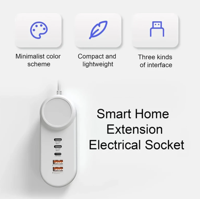 Мережевий зарядний пристрій Hub 35W швидка зарядка 2xUSB 2xType-C Lightning White