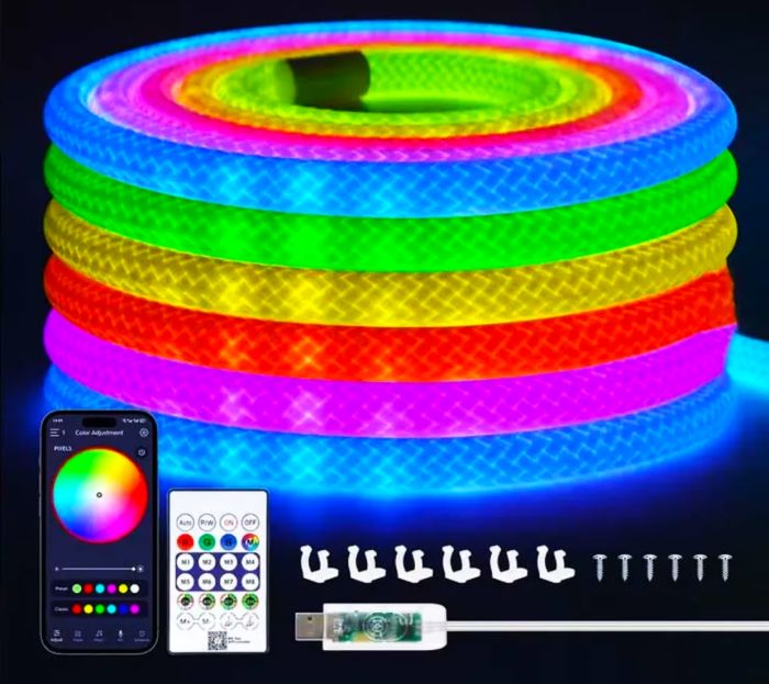 Розумна Неонова LED Стрічка-Шланг RGB (5 м): Гнучкий Водонепроникний Неон для Будинку та Вулиці