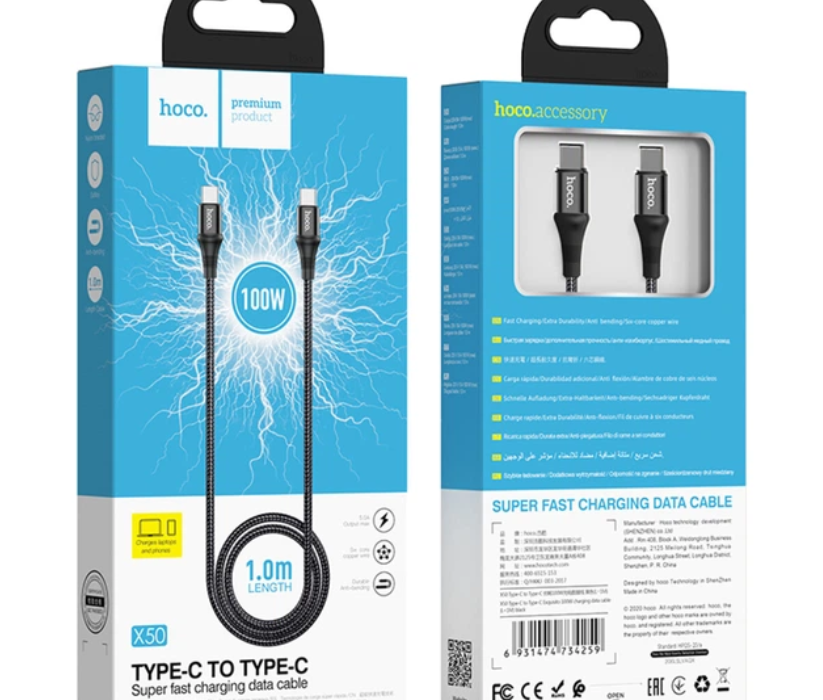 Кабель Type-C to Type-C HOCO X50 Exquisito 100W PD (5A / 1.0m) Black